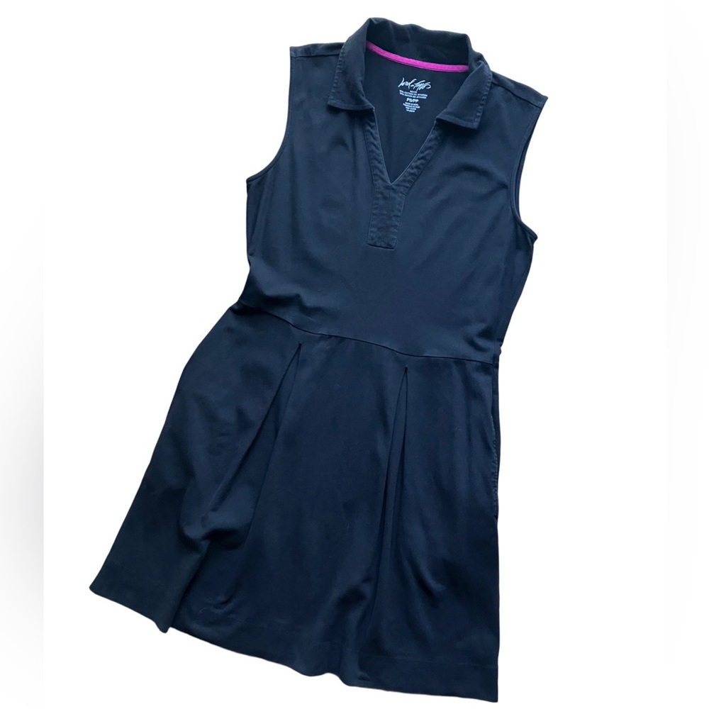 2/$30 Lord & Taylor Petite Small Black Jersey V-Neck A-Line Sleeveless Dress PS